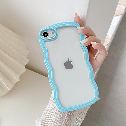 QLTYPRI Kompatibel mit iPhone 7/iPhone 8 Hülle, Transparent Handyhülle Aesthetic Curly Case Frauen Mädchen Girls Süßes Wellen Design Silikon TPU Bumper Schutzhülle - Blau