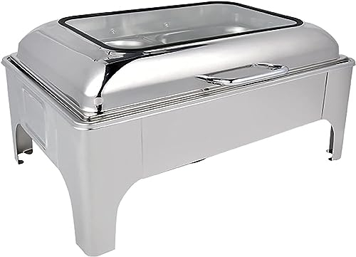 Buffet-Service-Lebensmittelerhitzer – Speisen-Wärmeplatten, Speisen-Erwärmungsbuffet, Edelstahl mit Glasplatten, Fondue-Buffet-Set, Fondue-Set, Catering-Buffet-Heizung (Golden 9L) (Color : Silver, S