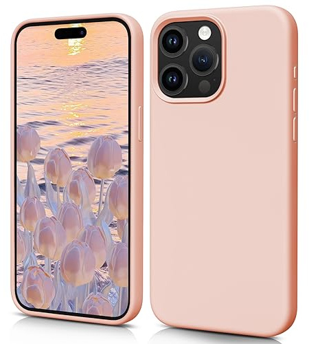 HiiVeet Silicone Case Designed for iPhone 15 Pro Case 6.1 Inch, Soft Ultra Slim Protective Shockproof Liquid Silicone Phone Case Cover with Anti-Scratch Microfiber Lining,Sand Pink