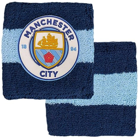 Hy-Pro Offizielles Lizenzprodukt Manchester City F.C. Baumwollarmband | Man City, 2 Stück, Schweißband, Kinder, Erwachsene, Unisex, feuchtigkeitsableitende Schweißbänder, Fußball, Laufen, Sport,