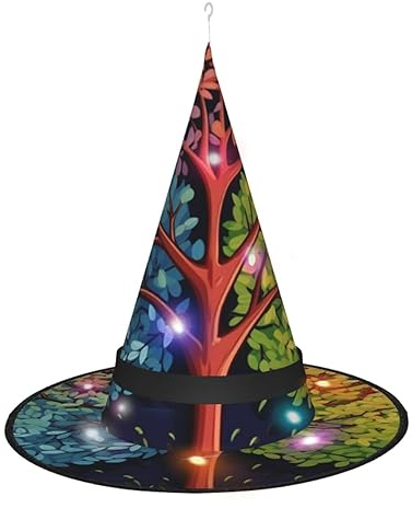 OPSREY Four Season Tree bedruckter Hexenhut für Erwachsene, spitzer Hut, Halloween-Party-Dekoration