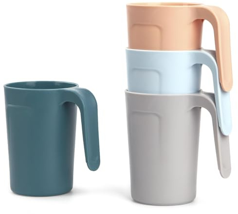 zoeynex Reusable Plastic Cups (12 oz) - Set of 4 | Unbreakable Plastic Coffee Mugs with Handles | Dishwasher and Microwave Safe | BPA Free & Eco-Friendly | Ideal Drinking Cups for Kitchen