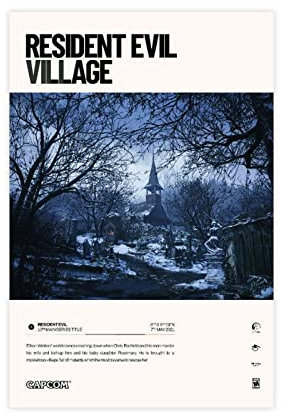 MEZUMI Resident Evil Village Adventure Games Leinwand-Poster, Wandkunst, Dekor, Bild, Gemälde für Wohnzimmer, Schlafzimmer, Dekoration, ungerahmt, 30 x 45 cm
