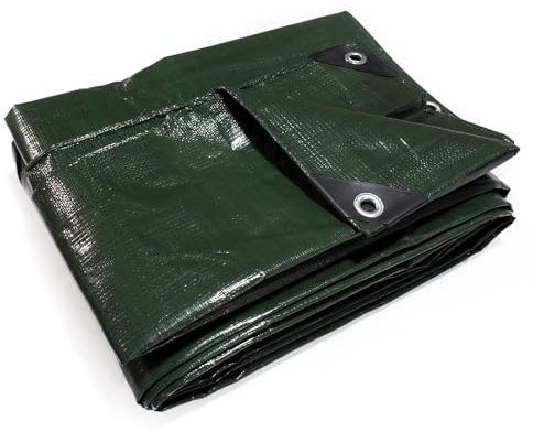 HanjetHJ Wasserdichter Tarp 140g/m² recycelbarer, grüner, starker Polyester Planen, als Außen Zeltdach, für Haus, Boote, Autos, Camping, Schutzabdeckung (3 x 6 m)
