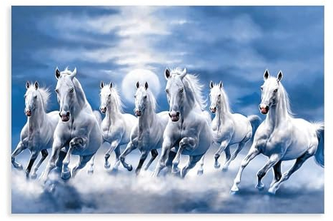 MEZUMI Pferde-Kunst-Wanddekoration, sieben glückliche laufende wilde Pferde, Kunst, 16, Leinwand-Poster, Wandkunst, Dekor, Bild, Gemälde für Wohnzimmer, Schlafzimmer, Dekoration, ungerahmt, 20 x 30 cm
