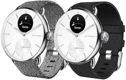 Blueshaweu 18mm und 20mm Armband Kompatibel für Withings Smartwatch, Nylon Strick Replacement Uhrenarmband für ScanWatch 2 38mm/ ScanWatch 2 42mm (20mm, schwarz+grau)