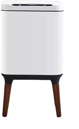 Trash Can Bin Kitchen Trash Can With Lid Motion Sensor Wooden Leg Metal Garbage Can, Suitable For Bathrooms, Bedrooms, And Offices (Color : White, Size : 9L (2.4 Gallons))