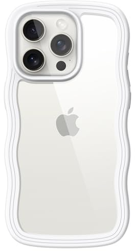 JETech Niedliche Hülle für iPhone 15 Pro 6,1 Zoll, Wellen Lockige Form Stoßfestes Handy Schutzhülle für Frauen und Mädchen, Klare Harte PC Rücken (Titan Weiß)