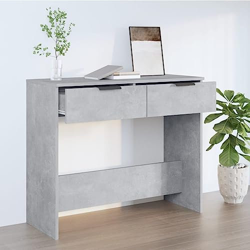 Coavain Table Console Gris Béton 90x36x75cm Bois D'ingénierie étagère de Bureau Meuble D'entrée Buffet Cannage Commode Entree Couloirrtagère Arrière Canapé Salle a Manger Complete