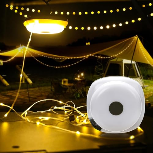 HOIDOKLY Campinglampe, 2-in-1 USB Lichterkette camping 10M, lichterkette camping vorzelt, Multifunktionale Tragbare Campingleuchte, Wasserdicht IP67 für Camping und Wandern (Warmes Licht)