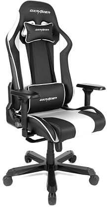 DXRacer K99 Gamingstuhl Schreibtischstuhl mit Wippfunktion Höhenverstellbarer Drehstuhl E-Sport, verstellbare Armlehnen 4D, schwarz-weiß,PU