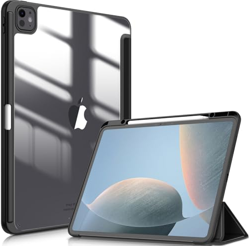 Fintie Funda iPad Pro 13 Pulgadas 2024 (7ª generación) M4 con Soporte para lápiz - Funda Protectora a Prueba de Golpes con Carcasa rígida Transparente en la Parte Posterior - Negro