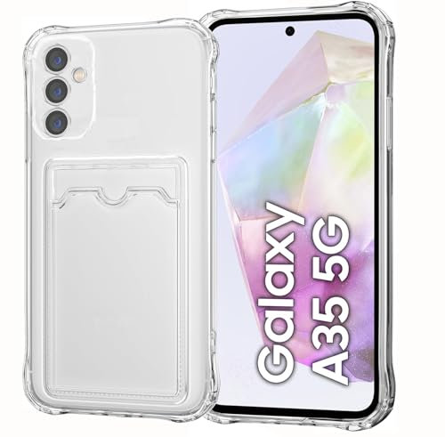 Orgsty Cover per Samsung Galaxy A35 5G, Custodia Trasparente con Porta Carte, [Protezione Della Lente] Custodia Non-Giallo Morbida Silicone TPU Antigraffio Cover, Trasparente