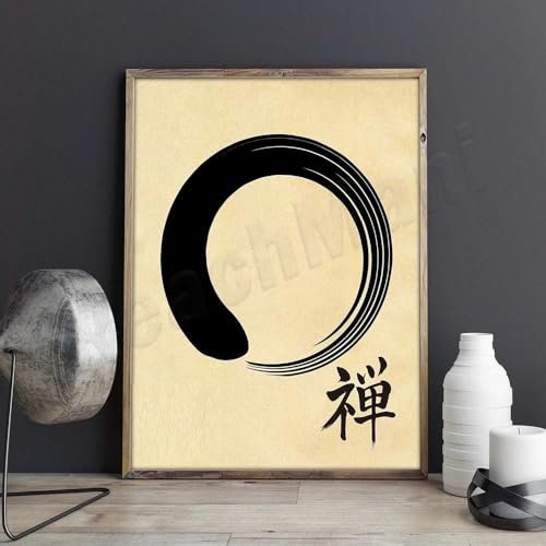 SHINERING Zen-Poster, Zen Enso Wabi-Sabi-Meditationsposter, Yoga-Studio-Dekor, Zen-Wandkunst, Buddhistisches Poster, Meditationskunst, A3 60Cmx80Cm Kein Rahmen