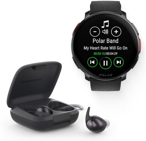 Sennheiser Momentum Sport-Ohrhörer mit Fitness-Tracking für Herzfrequenz und Körpertemperatur sichere Passform, 24 Stunden Akkulaufzeit – GraphitPolar Vantage V3, Sportuhr mit GPS