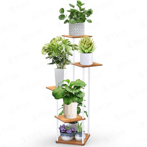 STLOVe® Estante Vertical para Esquina, Soporte De 5 Niveles para Plantas, Estante Macetas Interior, Exterior Soporte Alto De Madera, Flores Estante De Almacenamiento Balcón/Sala (Sin Incluir Planta)