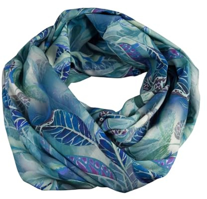 bettina bruder - Damen-Loop Schlauchschal Blätter Blumen türkis blau mint bunt - ca. 33 x 140 cm - 100% Viskose