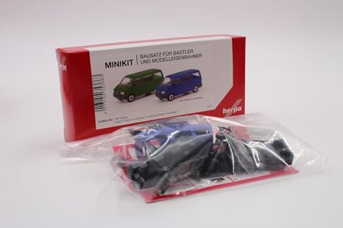 Herpa Modellbausatz MiniKit VW T4 Bus, olivgrün/ultramarinblau, Miniatur im Maßstab 1:87, Sammlerstück, Kit für Modellbau, Kunststoff