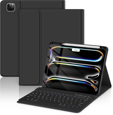 TaIYanG Étui avec clavier pour iPad Pro 11 (M4) modèle 2024 (A2836/A2837/A3006), étui avec clavier Bluetooth magnétique amovible avec porte-crayon – Étui à rabat pour iPad Pro 11 (noir)