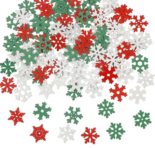 WANYI 100 Stück Weihnachtsdeko Schneeflocken Deko Holz Streudeko Weihnachten Winterdeko Tischdeko Weihnachten Konfetti Kleine Schneeflocke für DIY Handwerk Neujahr Christbaumschmuck (B)