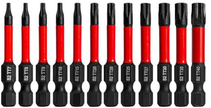 Monkey King Bar 12-teiliges Torx Bit Set (T7–T40) mit 50 mm Länge, S2-Stahl Torx Schraubendreher Bit Set, 1/4-Zoll-Sechskantschaft, Präzisionswerkzeuge mit hoher Drehmomentfestigkeit