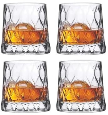Lot de 4 verres à whisky en cristal pour maison, cuisine, bar, whisky, rhum, vodka, cocktails, passent au lave-vaisselle, 300 cc