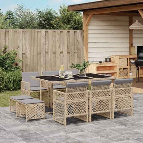 Gecheer Gartenset, 10 Personen Sitzgruppe mit Tisch und Stühlen, Poly Rattan, Beige, für Garten und Terrasse