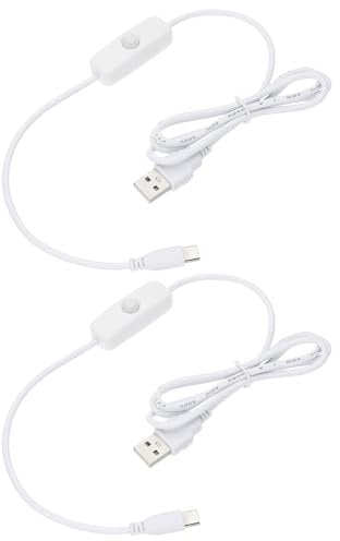 QUARKZMAN USB Kabel mit Ein/Aus Schalter, 2 Stück USB Stecker auf Typ C Stecker Verlängerungskabel 1M Weiß, für LED Schreibtischlampe