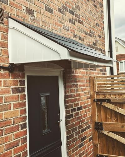 UK CANOPIES Cransley Door Canopy - Made from uv-stabilised Polymer for minimal maintenance. Size: 144cm x 48.5cm x 75cm (Black Roof)
