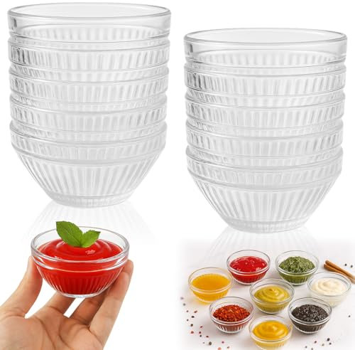 Prebarfun 10 Pcs Mini Glass Bowls 3in, 75ml Small Glass Bowls for Dips, Clear Sauce Dishes for Snacks, Ingredient, Condiment, Spices, Starter, Dishwasher Safe