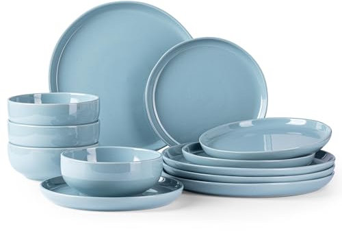 GBHOME Teller- und Schüssel-Set – 12-teiliges Keramik-Geschirr für 4 Personen Kratz- & Spülmaschinenfest | Modernes Geschirr für Mikrowelle & Geschirrspüler