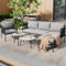 Merax Gartenmöbel-Set 5-teilig Outdoor Lounge Set Für 4 Personen – Ecksofa, Sessel & 2 Couchtische, verzinktes Stahlrohr, Glastischplatte, handgewebtes Seil – Grau