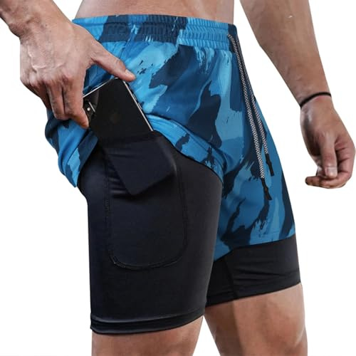Superora Mens Running Gym 2 in 1 Sports Shorts Breathable Outdoor Workout Training Shorts with Pockets