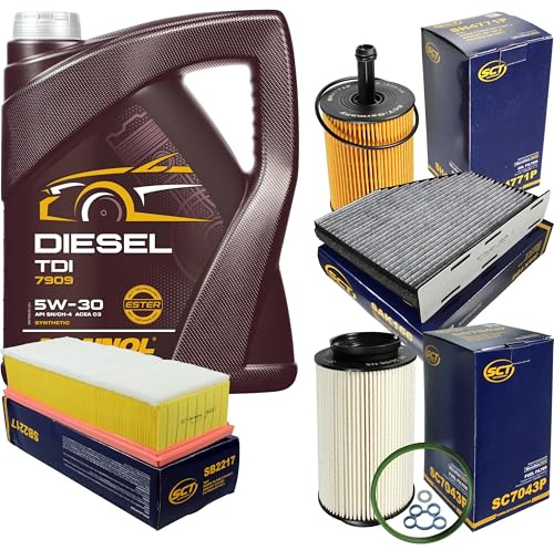 Inspektionspaket Wartungspaket Filterset mit Motoröl Diesel TDI 5W-30, Ölfilter, Luftfilter, Innenraumfilter Aktivkohlefilter, Kraftstofffilter