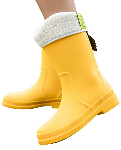 Stivali di gomma da donna, foderati, semi-alti, impermeabili, da pioggia, da giardino, antiscivolo, per esterni, da lavoro, giallo., 40 EU