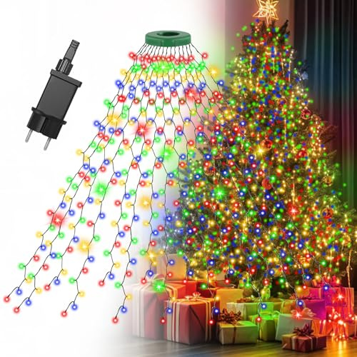 Gcstnn Lichterkette Weihnachtsbaum, 2M 400er LED Christbaumbeleuchtung mit Ring und 16 Girlanden, Timer, Wasserdicht für 1.5-2.5M Tannenbaum Weihnachtsdeko Außen Innen, Mehrfarbig