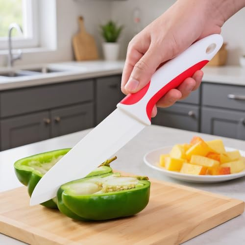 Zhiyun Professional Ceramic Kitchen Knife 6 Inch, Kitchen knife, 6” Chef knife with Sheaths Covers, Sharp Blade and Ergonomic Handle, Suitable for Chopping Meat Vegetables Fruit and bread.(Red)