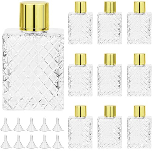RWFMO 10 Pcs Glass Perfume Atomisers Refillable, 100ml Empty Spray Bottles with Funnels, Portable Fine Mist Spray Bottle for DIY Perfume Salon Professional Use
