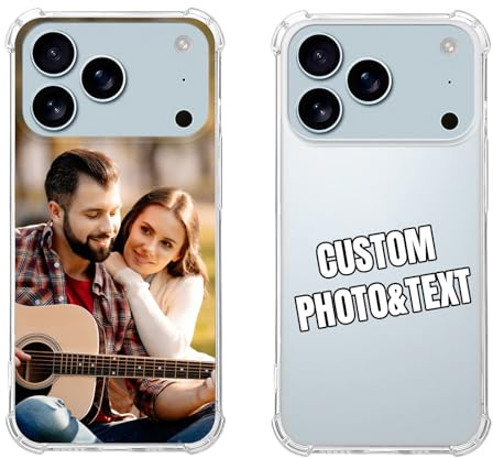 Personalisierte Handyhülle für iPhone 17 Pro Max Hülle Custom Foto Bild Text selbst gestalten Anti-Vergilbung Case Durchsichtig,Silikon Transparent Kratzfeste Rückseite Schutzhülle Ultra Dünne Clear
