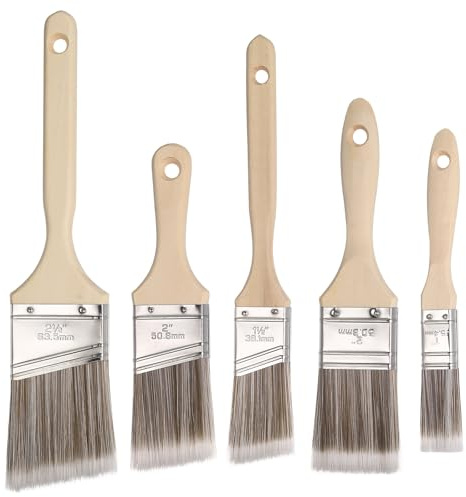 5 Pcs Angled Paint Brush Set Decorating, Cutting in Paint Brushes Decorating, Sash Wood Stain Brush, Varnish Brushes for Gloss Staining Walls Touch Up Furniture Paintbrush Set