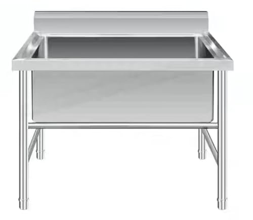 Fregadero grande de acero inoxidable para lavadero industrial (100 x 70 x 80 cm, profundidad: 30 cm)