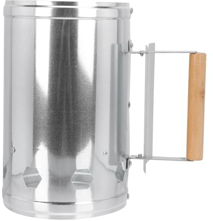 Luxshiny Outdoor Barbecue Fire Starter Barrel for Travel and Car Camping with Air Vents, Synthetic Materials, and Shortens Heating Time, Silver Charcoal Chimney Starter for Bbq Grill