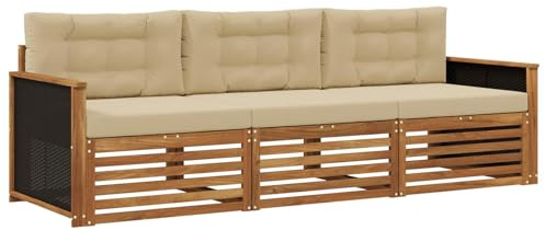 vidaXL Outdoor-Sofagarnitur mit Kissen 3 pcs Natur und Beige Polyester, Outdoor Lounge, Moderne Ecksofa, Gartenmöbel, Terrassen-Sitze, Komfortables Set für Wohnräume