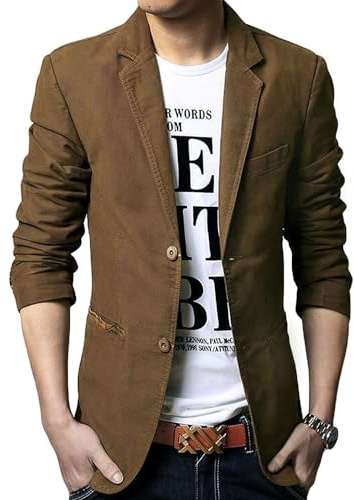 Allthemen Blouson Homme en Coton Slim Fit Blazer Veston Casual Jacket Deux Boutons Marron 1 S