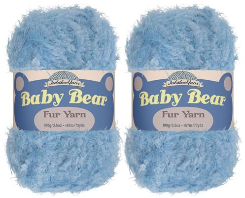 JubileeYarn Baby Bear Yarn - Chunky Weight Polyester Fur - 100g/Skein - Baby Blue - 2 Skeins