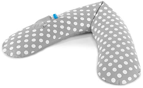 Das Original Theraline Stillkissen | 190 cm | Mikroperlen Füllung | inklusive Bezug Indie Dots grau mit Taschen