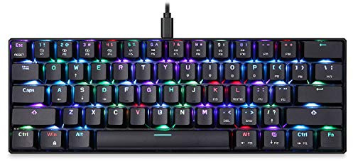 MOTOSPEED Clavier mécanique portable à 60 % - 61 touches RVB rétroéclairé à DEL de type C - Clavier filaire USB pour bureau et jeu - Pour Mac, Android, Windows (interrupteur rouge)