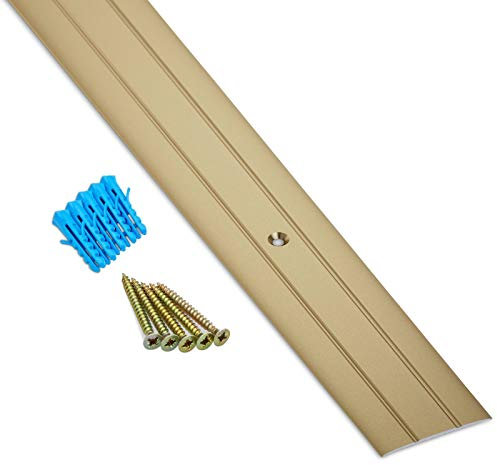 SOTECH 1 Stück Übergangsschiene Cross aus Aluminium Messing eloxiert 1000 x 37 x 2 mm Übergangsprofil gelocht inkl. Befestigungsset Bodenschiene für Teppich, Parkett, Fliesen Übergänge