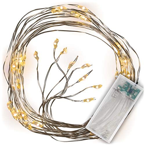Lichterregen – 48 LED warm weiß 8 silberne Drähte mit je 6 LED Batterie Timer Lichterkette Weihnachtsdeko Partydeko Lichterbündel Xmas-Deko