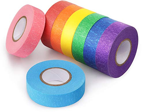 Hutou 8 Rolls Colored Masking Tape Rainbow Colors Painters Tape Colorful Craft Art Paper Tape Labeling Arts Crafts Decorative Coding Decoration Supplies, 0.6 Inch x 16 Yard, 8 Colors